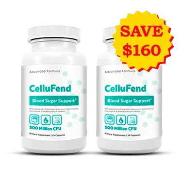CelluFend blood sugar and gut health support capsule bottles